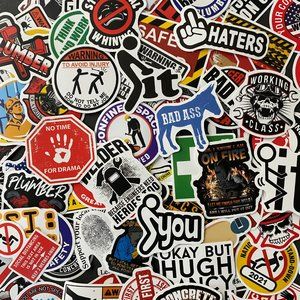 100pcs Funny Hard Hat Construction Welder Plumber Themed Waterproof Sticker Pack